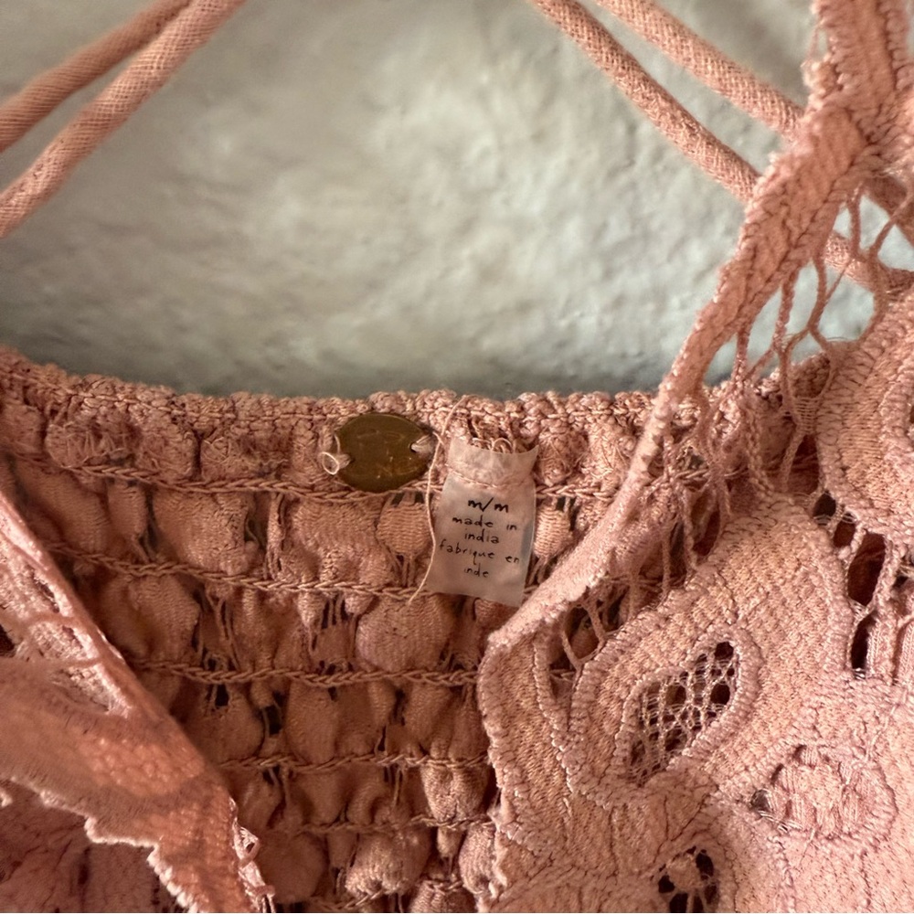 Free People Adella Maxi Floral Lace V-neck Strap Slip Back Dress Pink - Picture 3 of 6